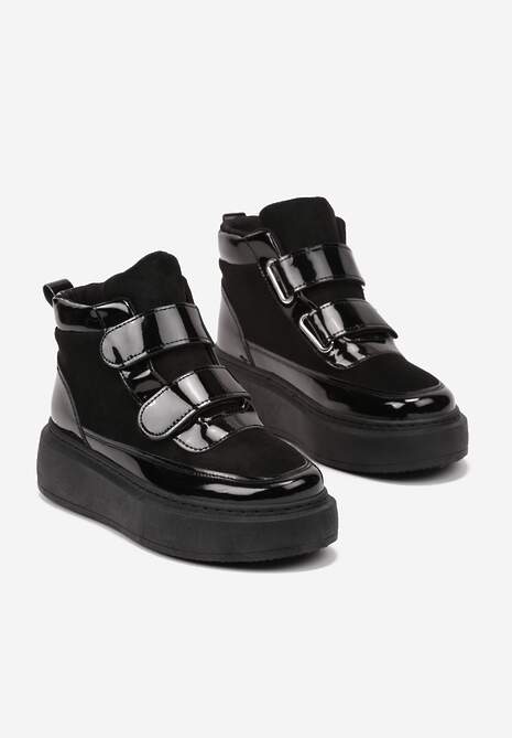 Czarne Botki w Stylu Sneakersów na Platformie z Zapięciem na Rzep Savalithe