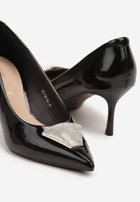 Czarne Szpilki Vices Zdobione Aplikacją z Cyrkoniami Niravine