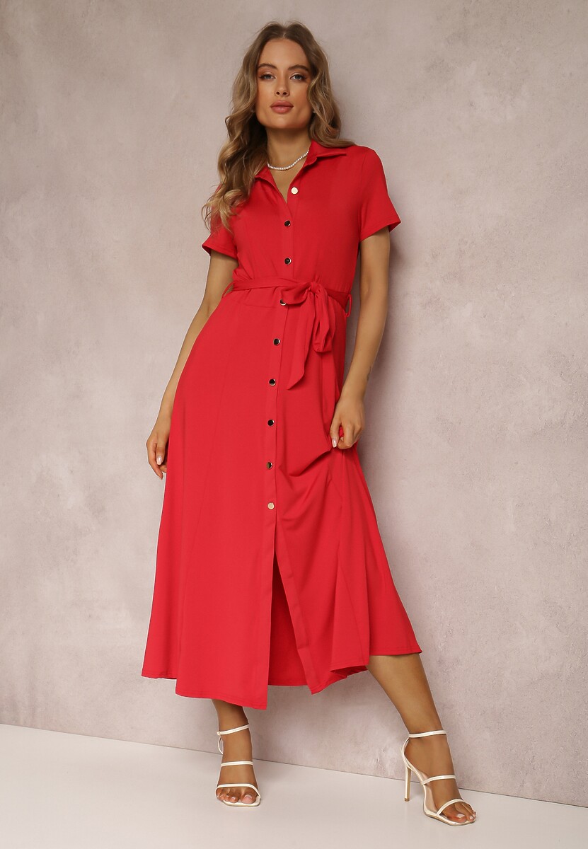 Fuksjowa Sukienka Koszulowa z Wiązanym Paskiem Asheila