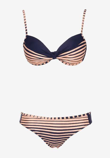 Różowo-Granatowe Bikini Dwuczęściowe w Paski Biustonosz i Figi Wialisa