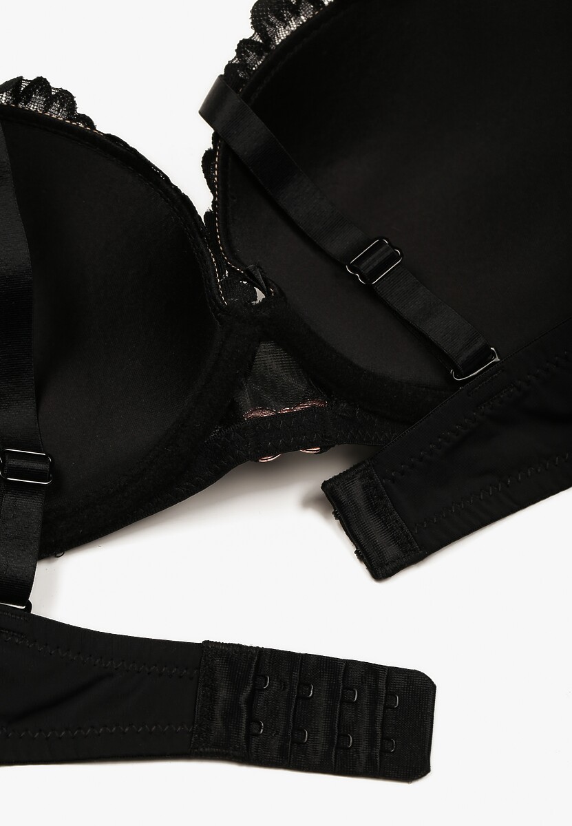 Czarno-Beżowy Koronkowy Biustonosz Ozdobiony Metaliczną Aplikacją Mirzedi