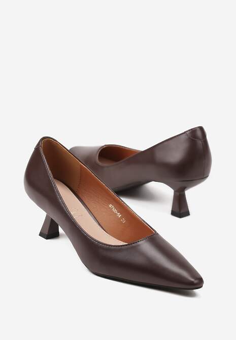 Brązowe Czółenka Vices na Kaczuszce z Wkładką ze Skóry Naturalnej Nalibre