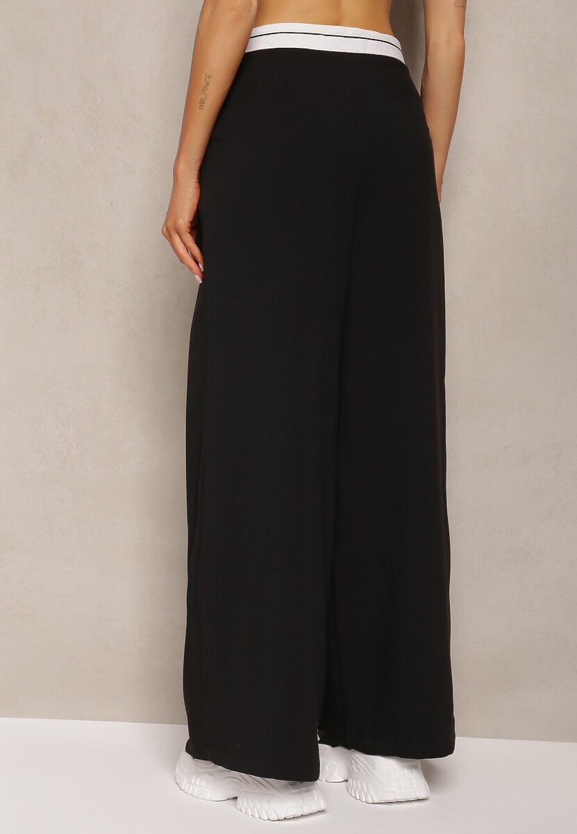 Czarne Spodnie z Wiskozy Palazzo High Waist Zapinane na Suwak Nellieva
