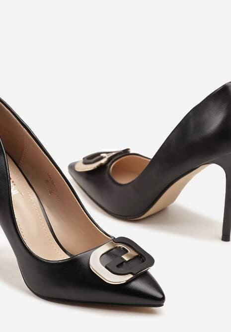 Czarne Wsuwane Szpilki z Aplikacją na Nosku Efalindia