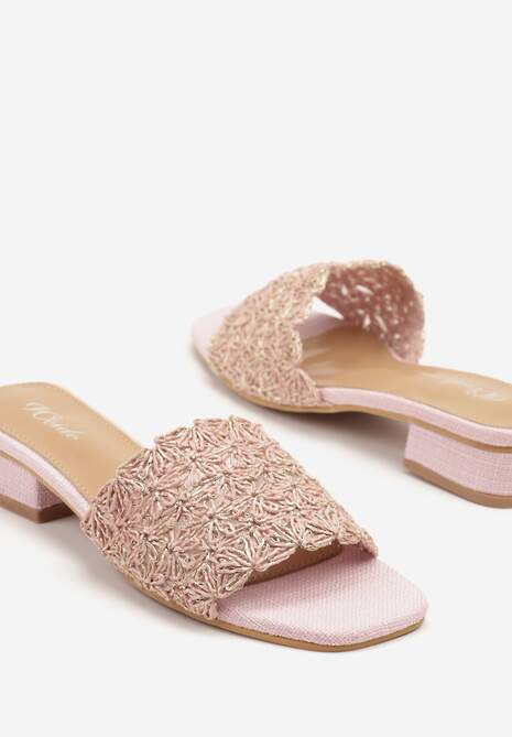 Różowe Klapki na Niskim Słupku z Plecionką Galiona