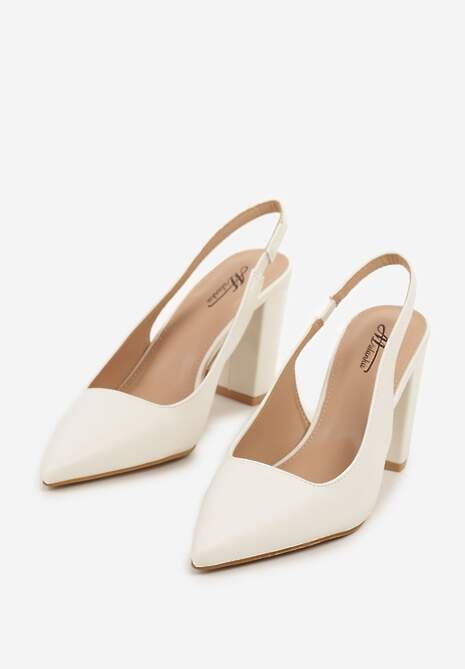 Białe Sandały na Słupku Slingback Halatia