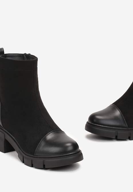 Czarne Botki za Kostkę na Niskim Obcasie Bellaxa