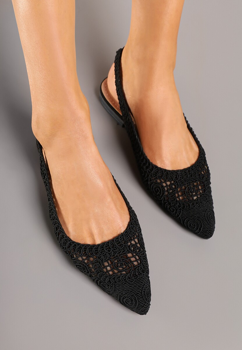 Czarne Ażurowe Sandały Slingback ze Szpiczastym Noskiem Eridoria