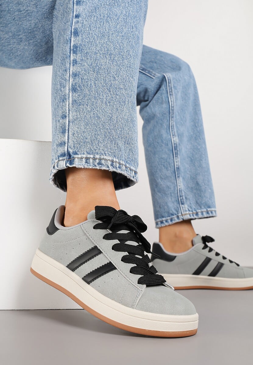 Szaro-Czarne Sneakersy z Geometrycznym Wzorem Rillomia