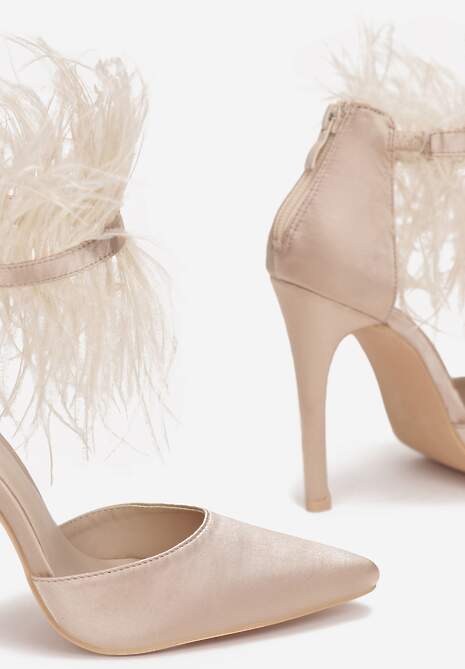 Beżowe Sandały z Piórami Geanesh