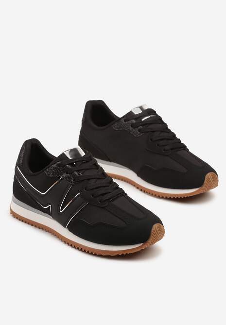 Czarne Sneakersy z Geometrycznym Wzorem i Metaliczną Wstawką Zolio