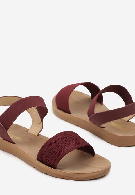 Bordowe Wsuwane Sandały z Elastyczną Cholewką Flenae