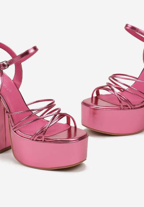 Fuksjowe Sandały na Wysokim Słupku i Platformie z Cienkimi Paskami Tolme