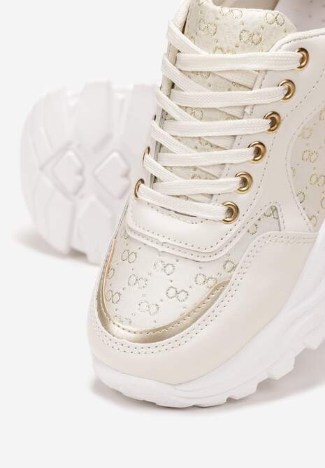 Beżowe Sneakersy z Metaliczną Nitką na Grubej Podeszwie Melimeda