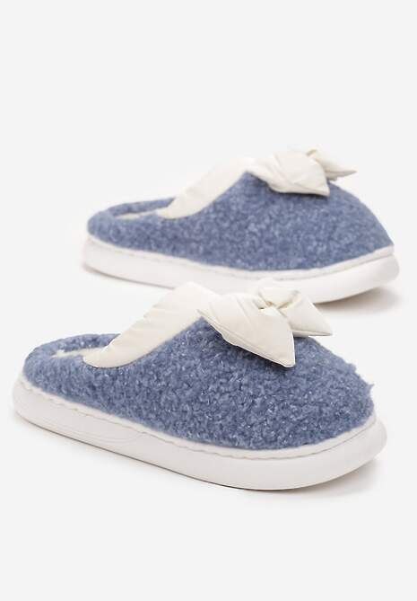 Niebieskie Kapcie z Futrzanego Kożuszka z Kokardką Hilusa