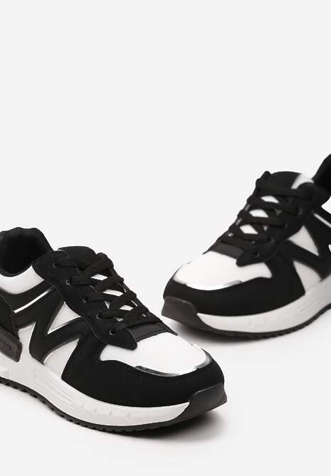 Czarno-Białe Sneakersy z Klasycznym Sznurowaniem i Wstawkami z Siateczki Veloraa