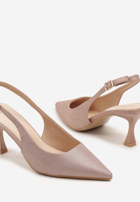 Szampańskie Sandały Slingback na Klepsydrze Zdobione Brokatem Reolina