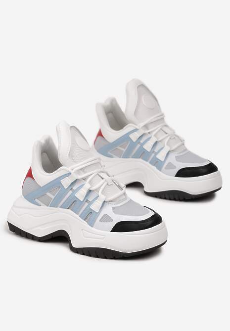 Biało-Niebieskie Sneakersy z Przeszyciami i Żłobieniami na Grubej Podeszwie Aviral