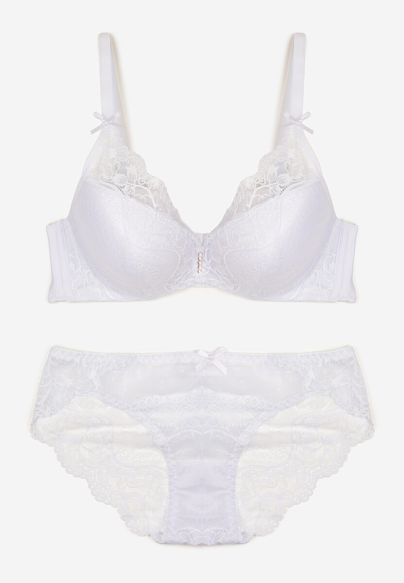 Czerwony Komplet Koronkowy z Kokardkami Majtki typu Figi i Biustonosz Full Cup Iriniues