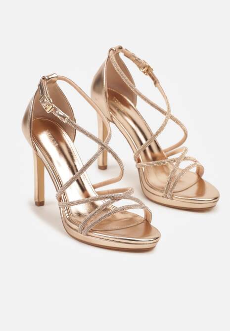 Szampańskie Sandały Vices na Szpilce Ozdobione Cyrkoniami Sarerelle
