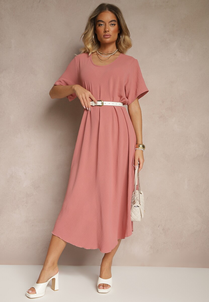 Różowa Sukienka z Bawełną o Rozkloszowanym Kroju Lilzedi