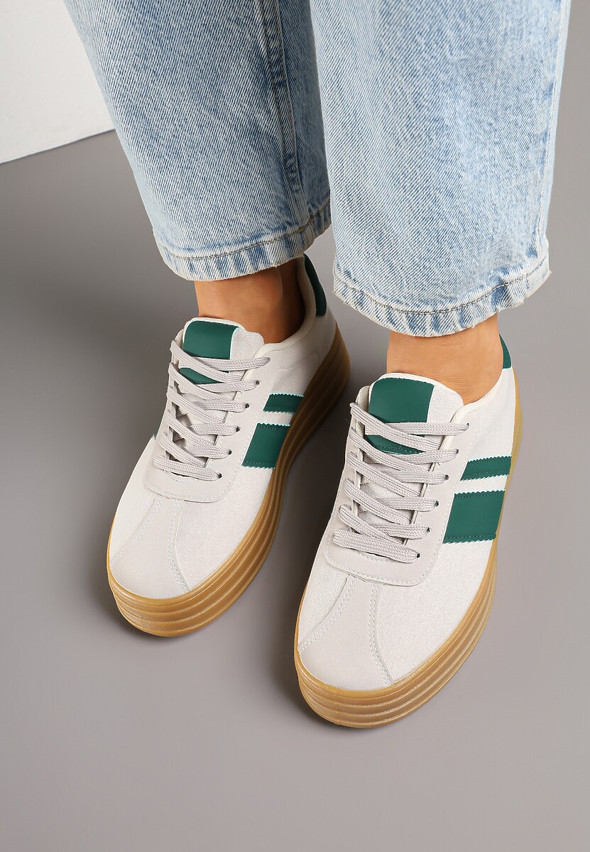 Beżowe Sneakersy Kultowe Tenisówki z Ozdobnymi Paskami Vandell