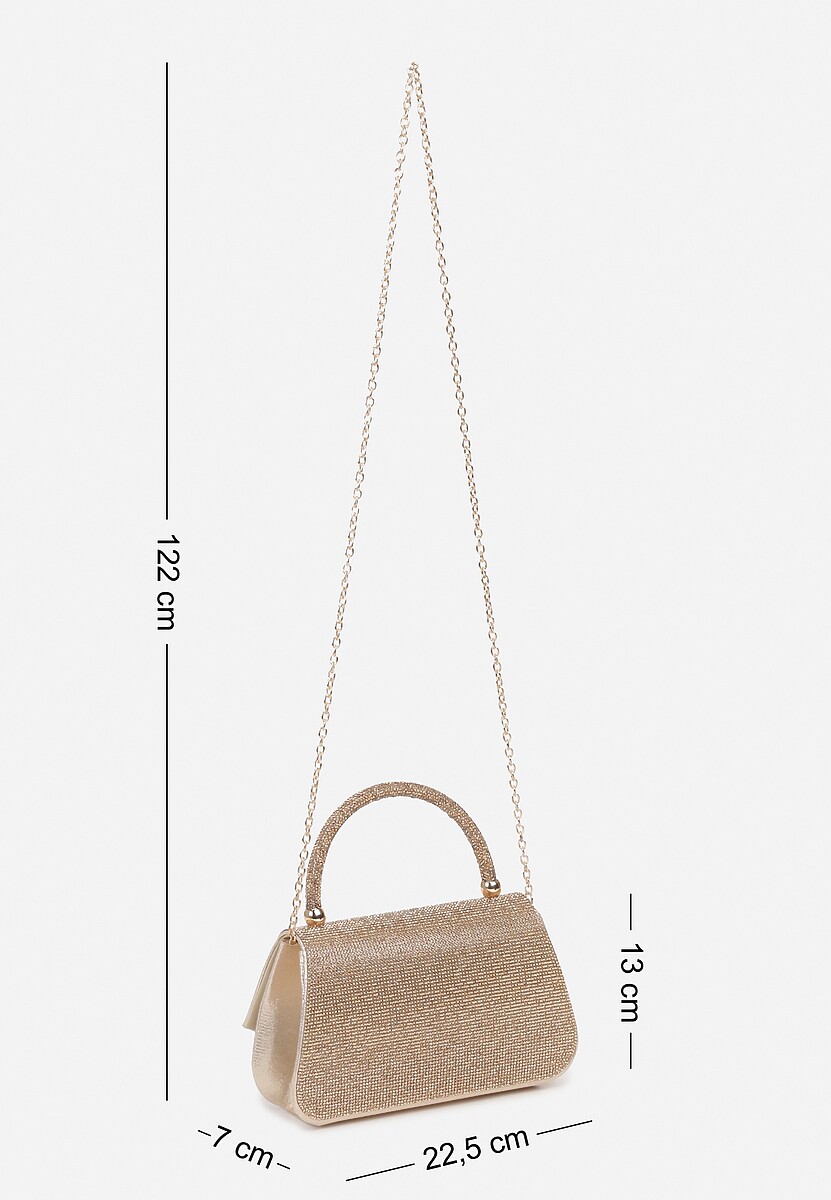 Złota Torebka Koktajlowa z Rączką Wysadzana Cyrkoniami z Łańcuszkiem Halorea