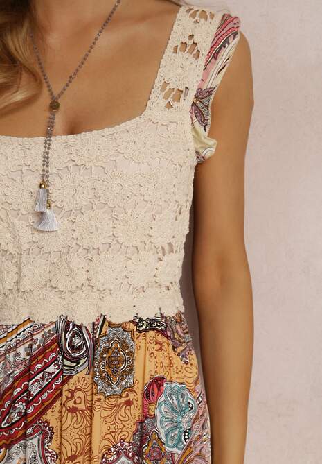 Beżowo-Różowa Sukienka Grayah