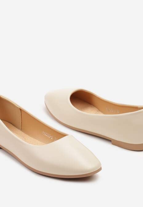 Jasnobeżowe Klasyczne Balerinki z Wkładką ze Skóry Naturalnej Amilora