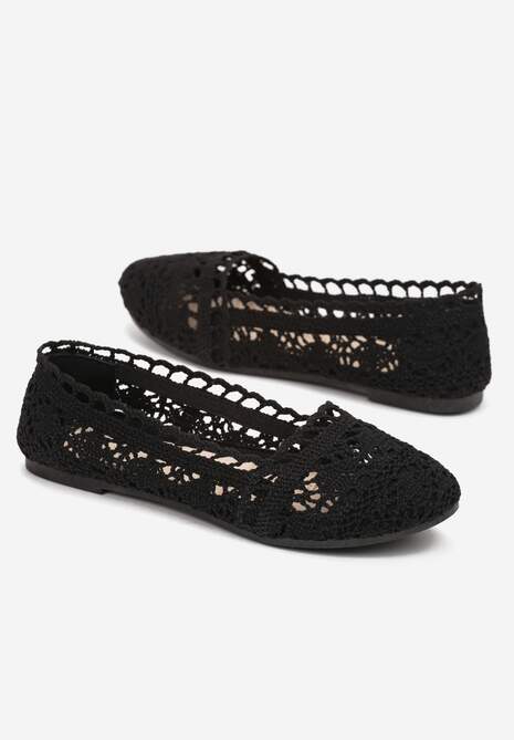 Czarne Ażurowe Balerinki na Płaskiej Podeszwie Atley
