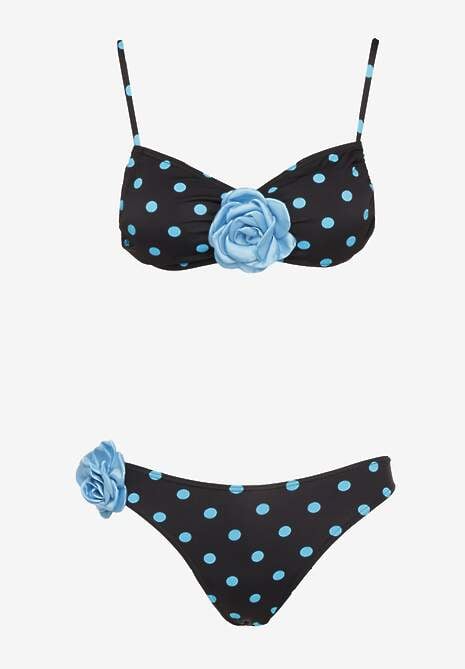 Jasnoniebieskie Bikini w Grochy z Kwiatowymi Aplikacjami Biustonosz i Figi Loritia