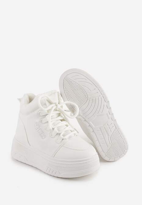 Białe Sneakersy na Grubej Podeszwie Mocno Ocieplane Futrem Leavinael