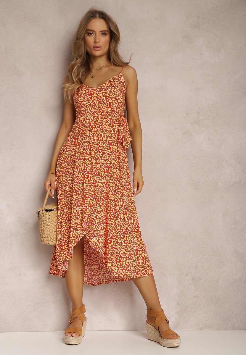 Czerwono-Żółta Sukienka z Wiskozy Dorano