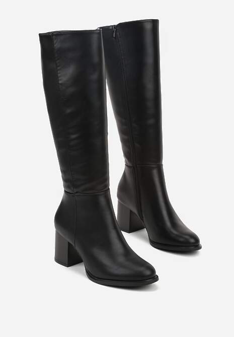 Czarne Kozaki na Słupku VICES z Ozdobnym Przeszyciem Liladevia