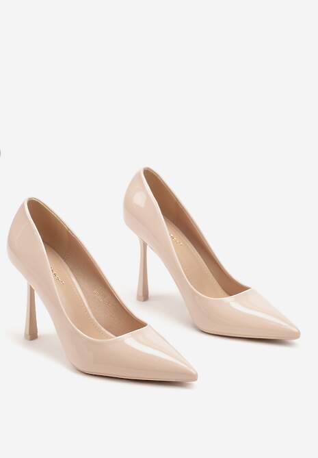 Beżowe Klasyczne Lakierowane Eleganckie Szpilki Emelinae