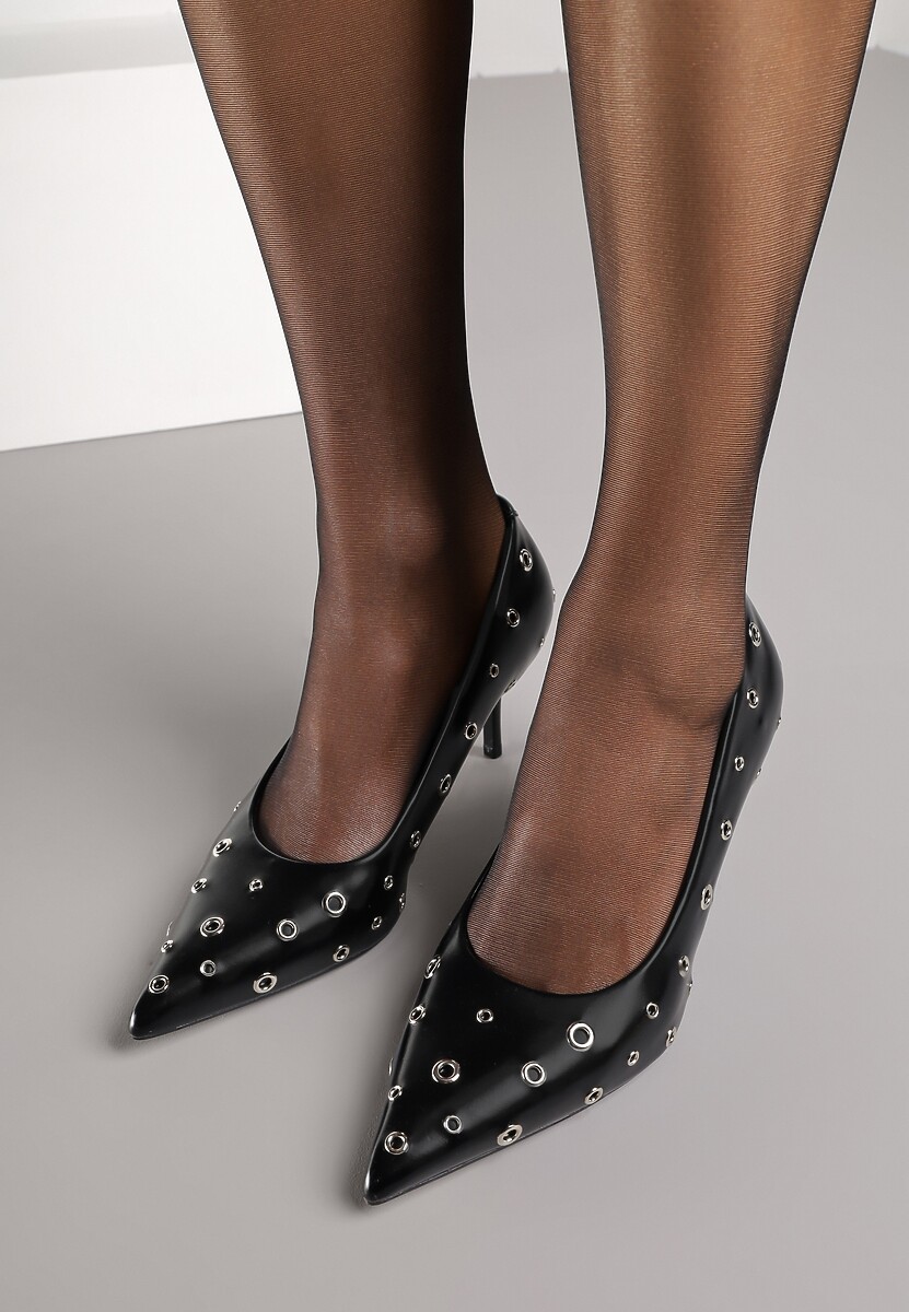 Czarne Czółenka na Szpilce Vices Ozdobione Nitami z Wkładką ze Skóry Naturalnej Rilinessa