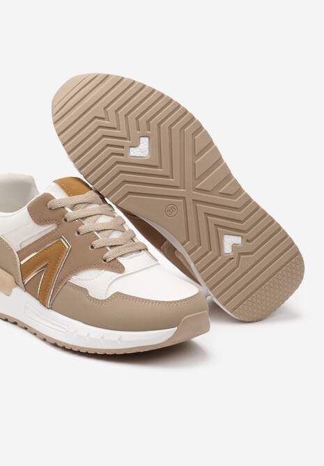 Ciemnobeżowe Płaskie Sneakersy przed Kostkę z Ekozamszu ze Sznurowaniami Jrines