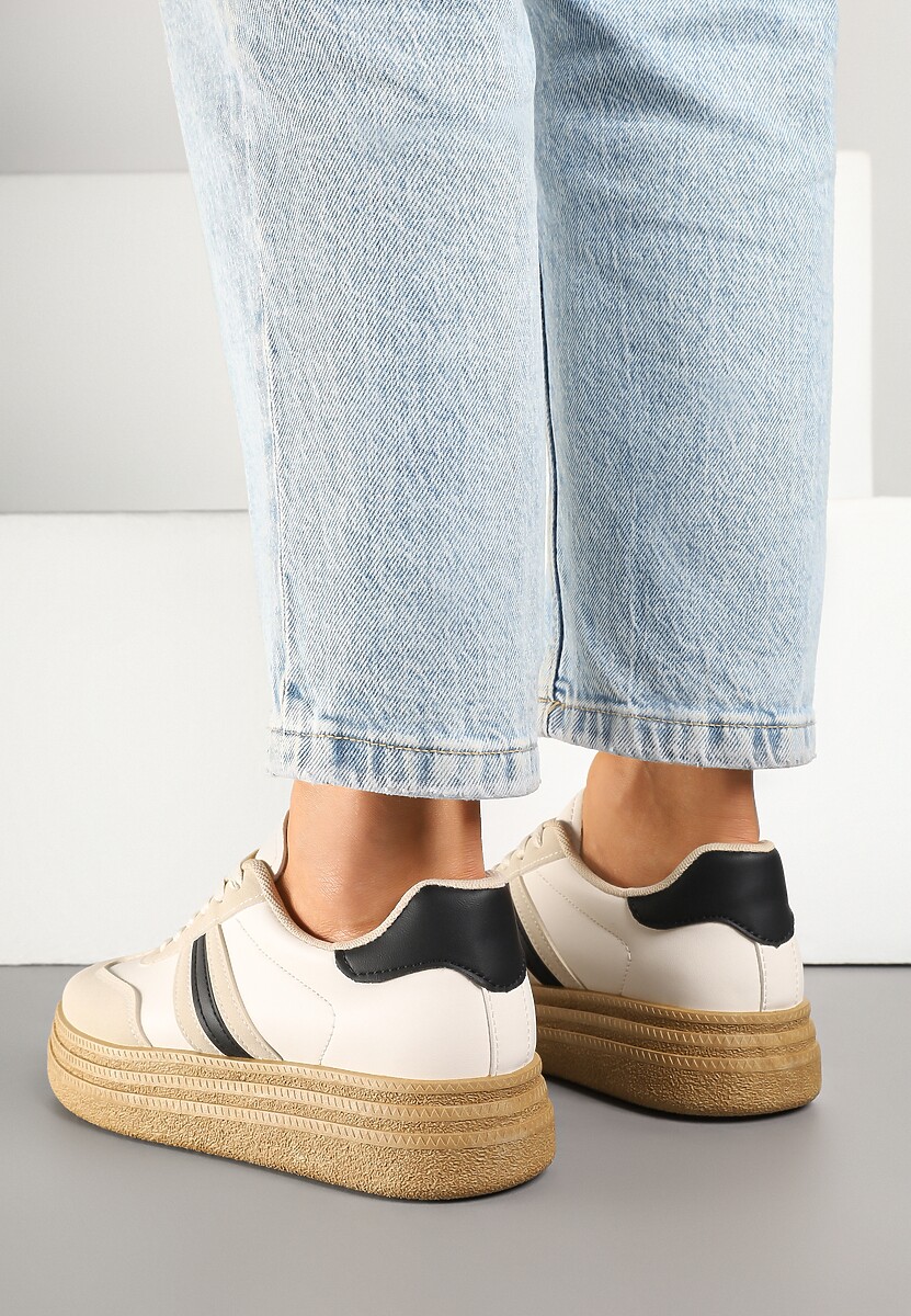 Beżowo-Czarne Sneakersy Kultowe Tenisówki na Grubej Podeszwie Ozdobione Wzorem w Panterkę Gonelis