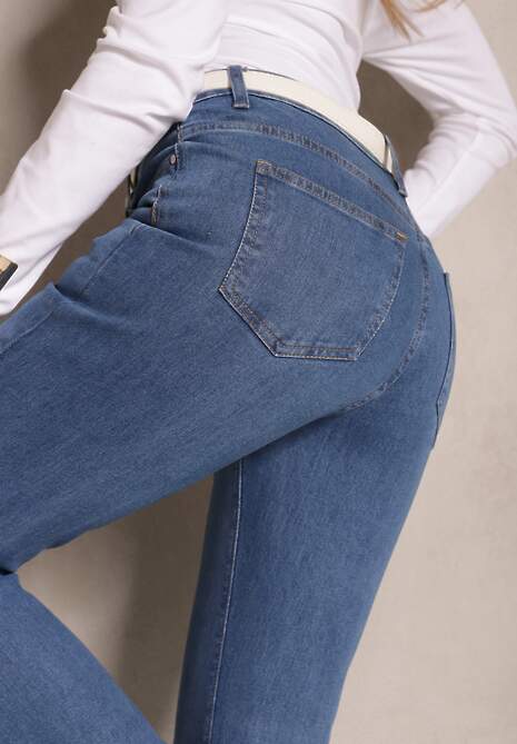 Niebieskie Jeansy z Bawełną High Waist o Fasonie Dzwonów Celinsse