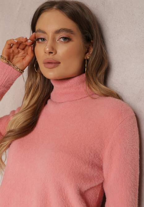 Ciemnoróżowy Golf Wełniany Długi Lezura