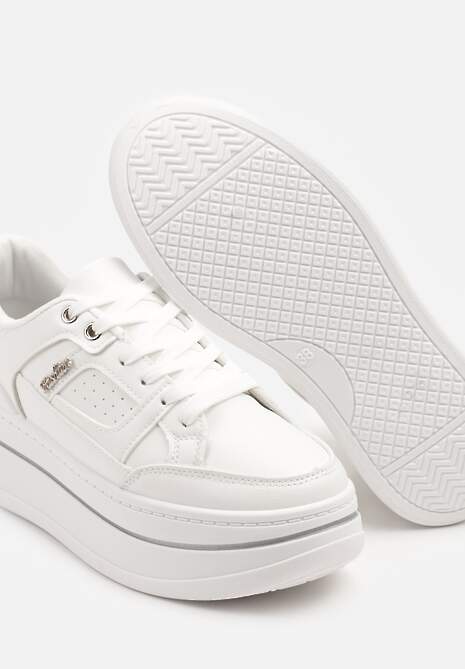 Białe Sneakersy z Brokatem na Platformie Larinea
