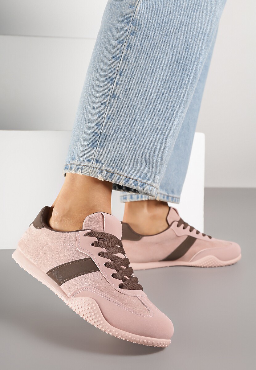 Różowo-Brązowe Sneakersy Ozdobione Tłoczeniem Halennesa
