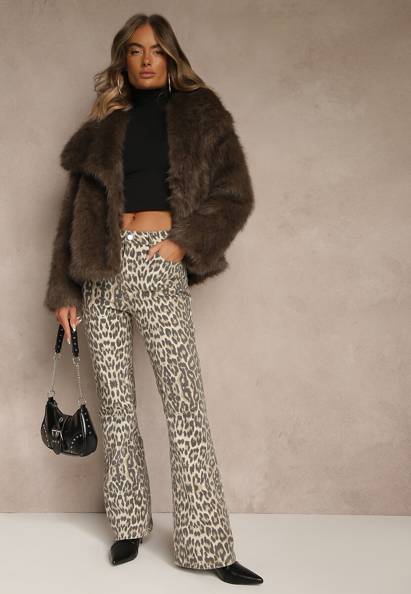 Brązowa Kurtka Futro z Długim Włosiem Zelita