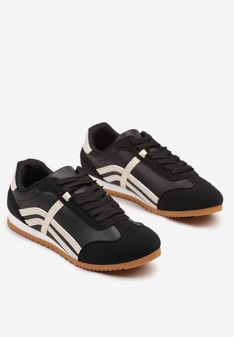 Czarne Sneakersy Klasyczne Tenisówki Zdobione Przeszyciami Ellexia
