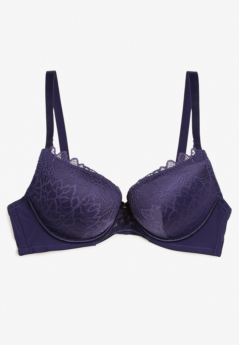 Fioletowy Biustonosz Push Up z Ozdobną Koronką i Zawieszką Gialine