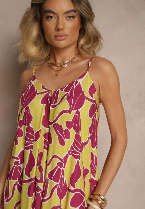 Jasnozielona Wiskozowa Sukienka o Rozkloszowanym Kroju na Cienkich Ramiączkach Sepalina