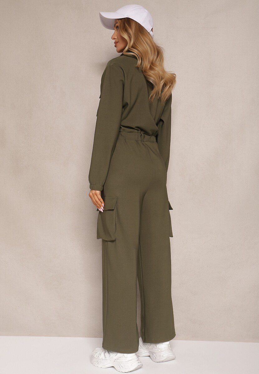 Zielony Kombinezon w Stylu Utility Taliowany Liarael