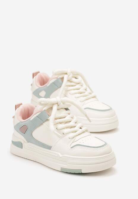 Biało-Niebieskie Sneakersy na Niskiej Platformie z Grubym Sznurowaniem i Podwójnym Językiem Minseja