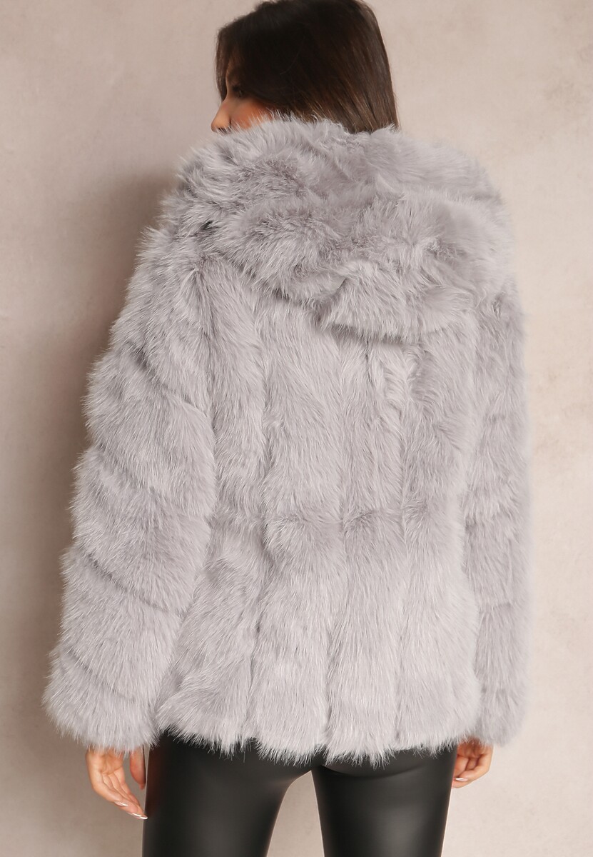 Szara Kurtka z Futerkiem i Kapturem Haiattas