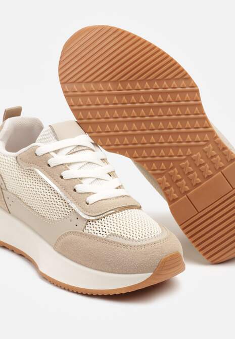 Ciemnobeżowe Sneakersy Ozdobione Geometrycznym Motywem Calgis